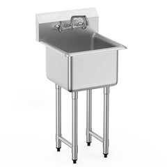 VEVOR Stainless Steel Prep & Utility Sink, 1 Compartment Free Standing Small Sink Include Faucet & legs, 18"x41"