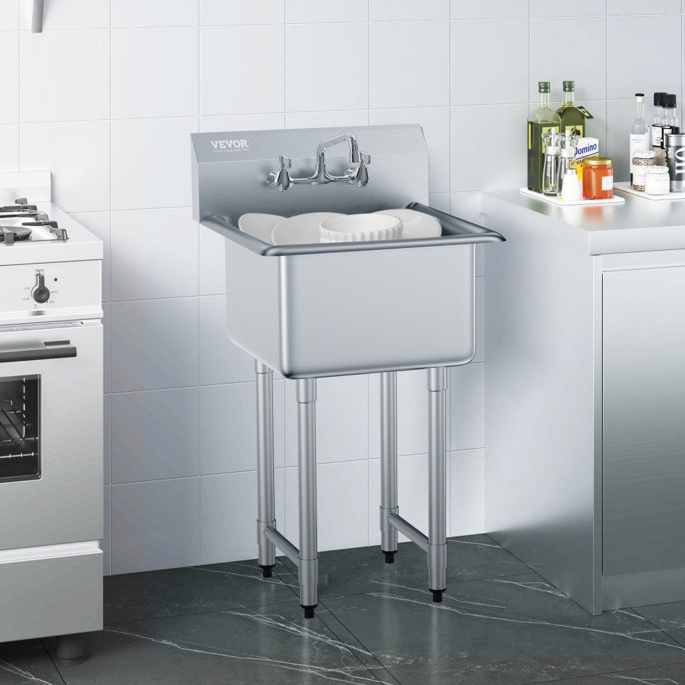 VEVOR Stainless Steel Prep & Utility Sink, 1 Compartment Free Standing Small Sink Include Faucet & legs, 21"x41"