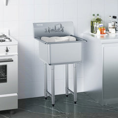 VEVOR Stainless Steel Prep & Utility Sink, 1 Compartment Free Standing Small Sink Include Faucet & legs, 21"x41"