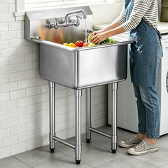 VEVOR Stainless Steel Prep & Utility Sink, 1 Compartment Free Standing Small Sink Include Faucet & legs, 21"x41"