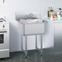 VEVOR Stainless Steel Prep & Utility Sink, 1 Compartment Free Standing Small Sink Include Faucet & legs, 27"x41"
