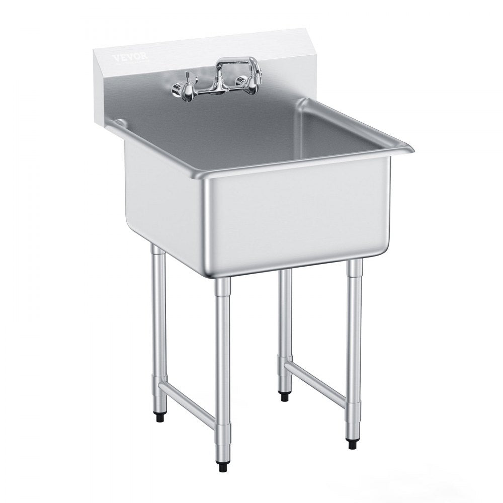 VEVOR Stainless Steel Prep & Utility Sink, 1 Compartment Free Standing Small Sink Include Faucet & legs, 27"x41"