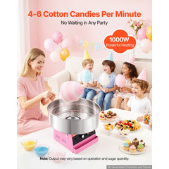 VEVOR Cotton Candy Machine Commercial 1000W Electric Candy Floss Maker Pink, Ideal for Home, Carnival, Birthday, Family