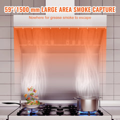 VEVOR Commercial Exhaust Hood, 5FT Food Truck Hood Exhaust, 201 Stainless Steel Concession Trailer Hood with 2
