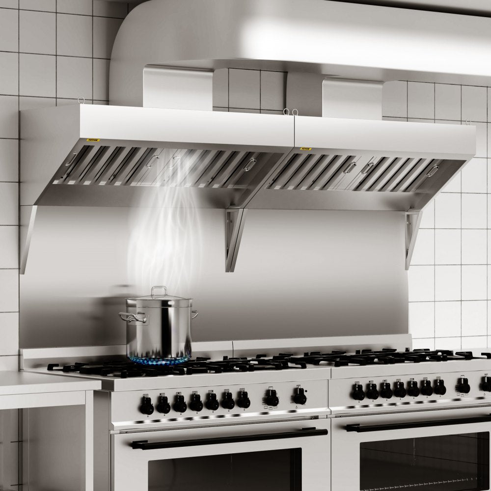 VEVOR Commercial Exhaust Hood, 5FT Food Truck Hood Exhaust, 201 Stainless Steel Concession Trailer Hood with 2