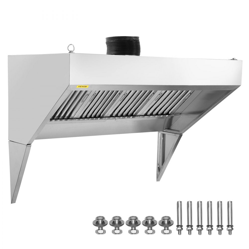 VEVOR Commercial Exhaust Hood, 5FT Food Truck Hood Exhaust, 201 Stainless Steel Concession Trailer Hood with 2