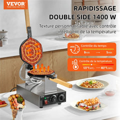 VEVOR Commercial Bubble Waffle Maker, 1400W Egg Pancake Baker Machine, Non-Stick Stainless Steel Egg Bubble Puff, 180°