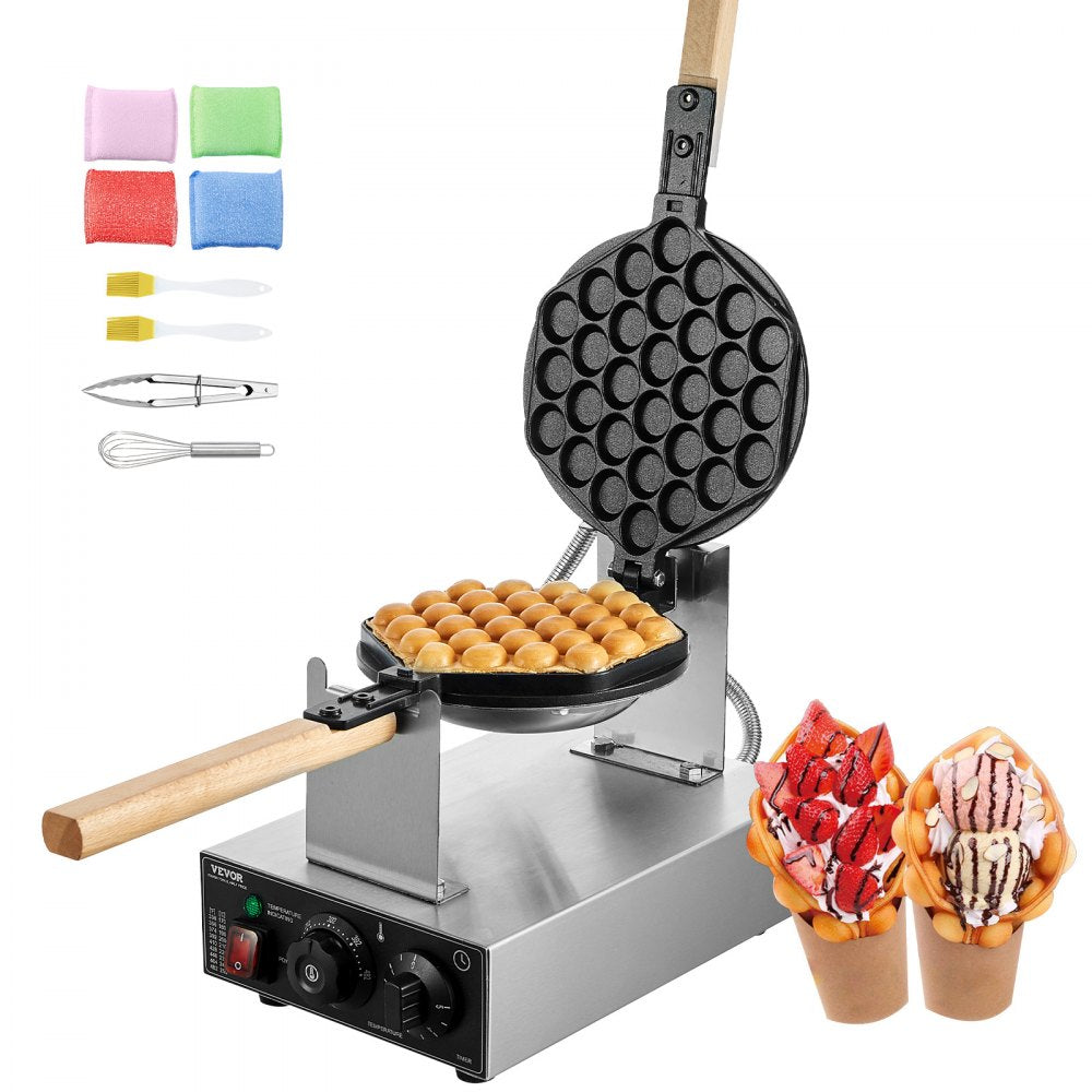 VEVOR Commercial Bubble Waffle Maker, 1400W Egg Pancake Baker Machine, Non-Stick Stainless Steel Egg Bubble Puff, 180°