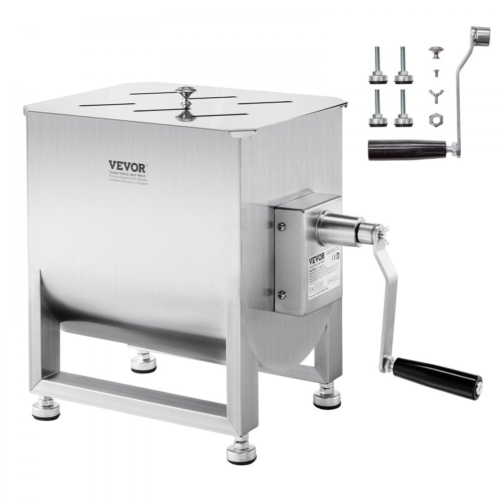 VEVOR Manual Meat Mixer, 30L Fixed Tank Meat Processing Equipment(Mixing Max 60LBS for Meat), Stainless Steel Meat