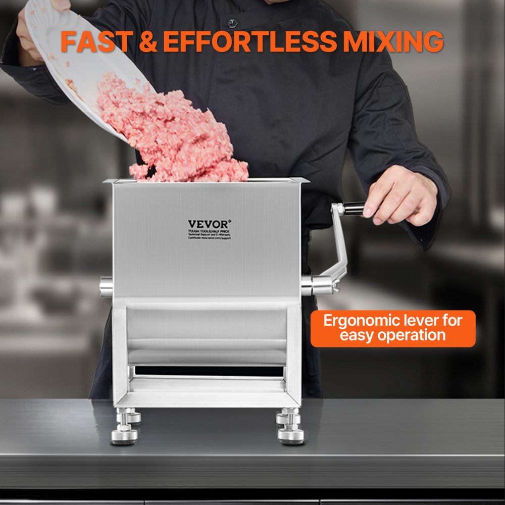 VEVOR Manual Meat Mixer, 15L Fixed Tank Meat Processing Equipment(Mixing Maximum 15LBS for Meat), Stainless Steel Meat