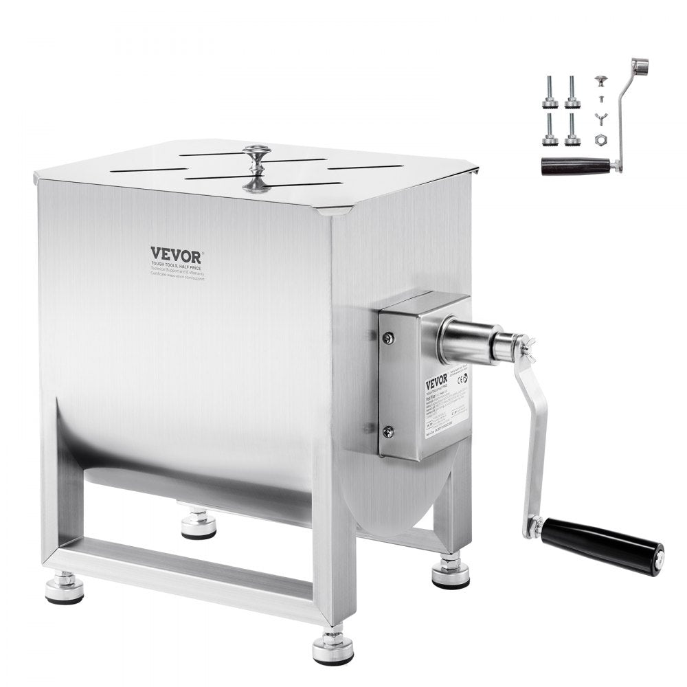 VEVOR Manual Meat Mixer, 20L Fixed Tank Meat Processing Equipment(Mixing Max 30LBS for Meat), Stainless Steel Meat