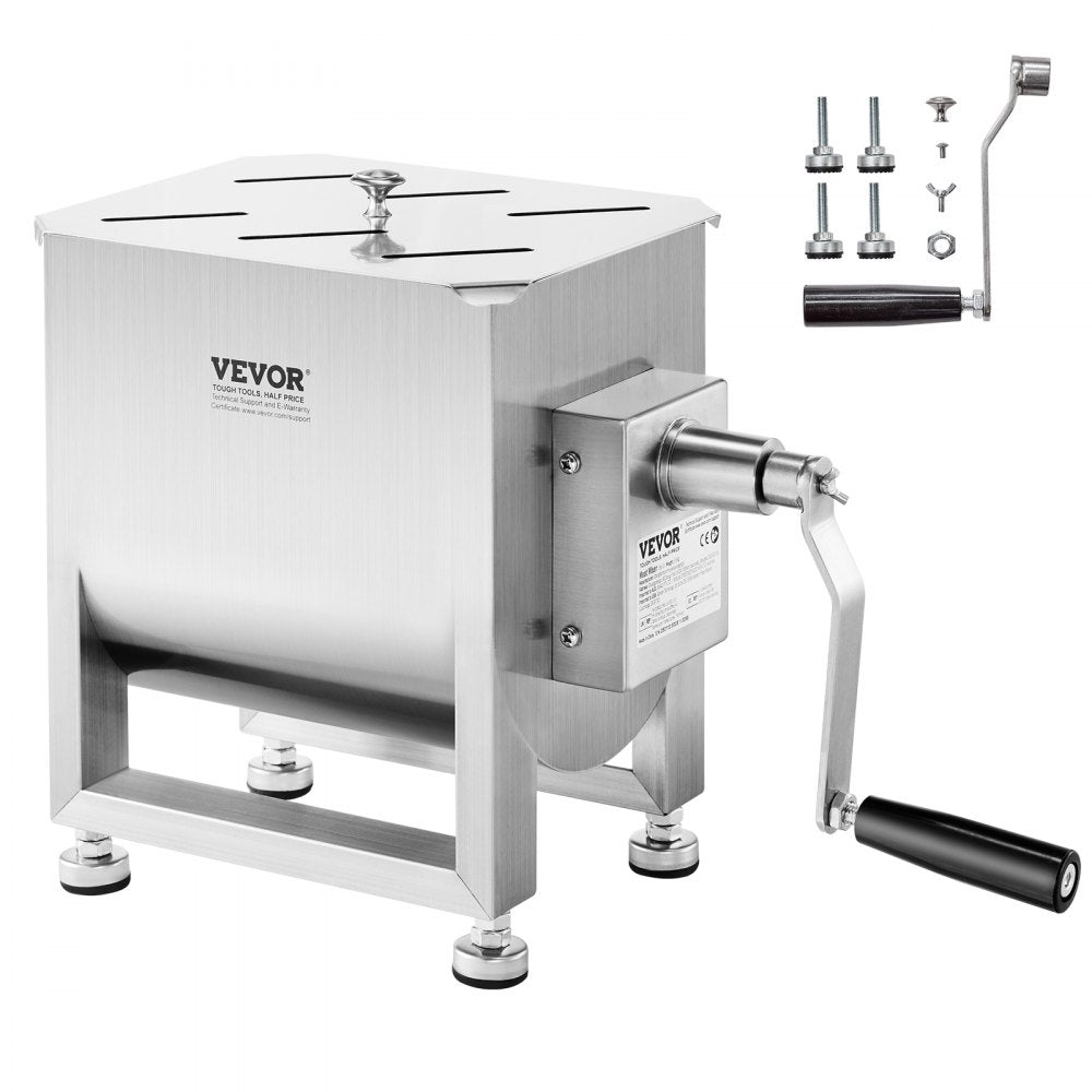 VEVOR Manual Meat Mixer, 10L Fixed Tank Meat Processing Equipment(Mixing Max 15LBS for Meat), Stainless Steel Meat