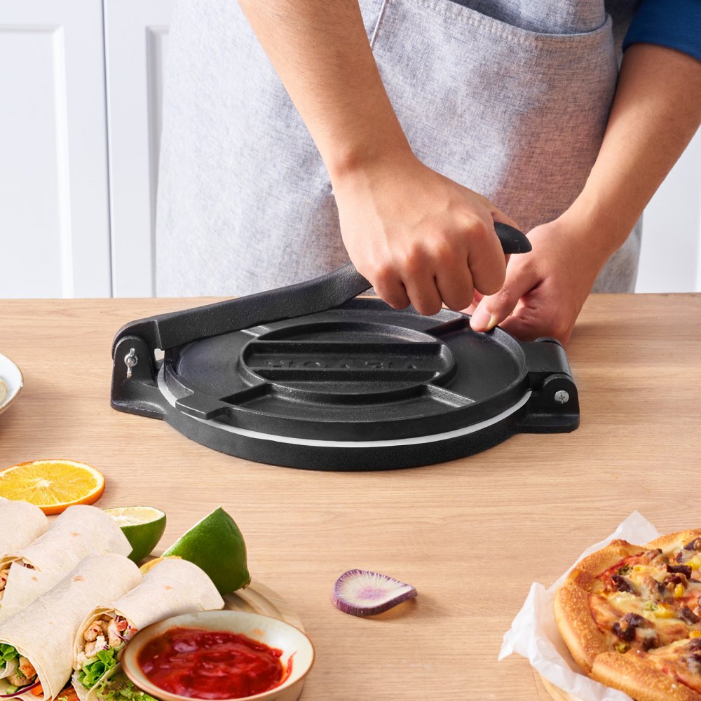 VEVOR Tortilla Press, 10 Inch Tortilla and Roti Maker, Cast Iron Heavy Duty Tortilladora Press, Pre-Seasoned Pataconera