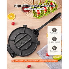 VEVOR Tortilla Press 12 In Cast Iron Roti Maker and Tortilladora Heavy Duty, Ideal for Homemade Flatbreads Kitchen