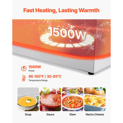 VEVOR Commercial Food Warmer, 1500W Electric Stainless Steel Steam Food Warmer, Fast Heating Countertop Buffet Bain