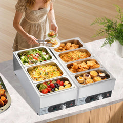 VEVOR Commercial Food Warmer, 1500W Electric Stainless Steel Steam Food Warmer, Fast Heating Countertop Buffet Bain