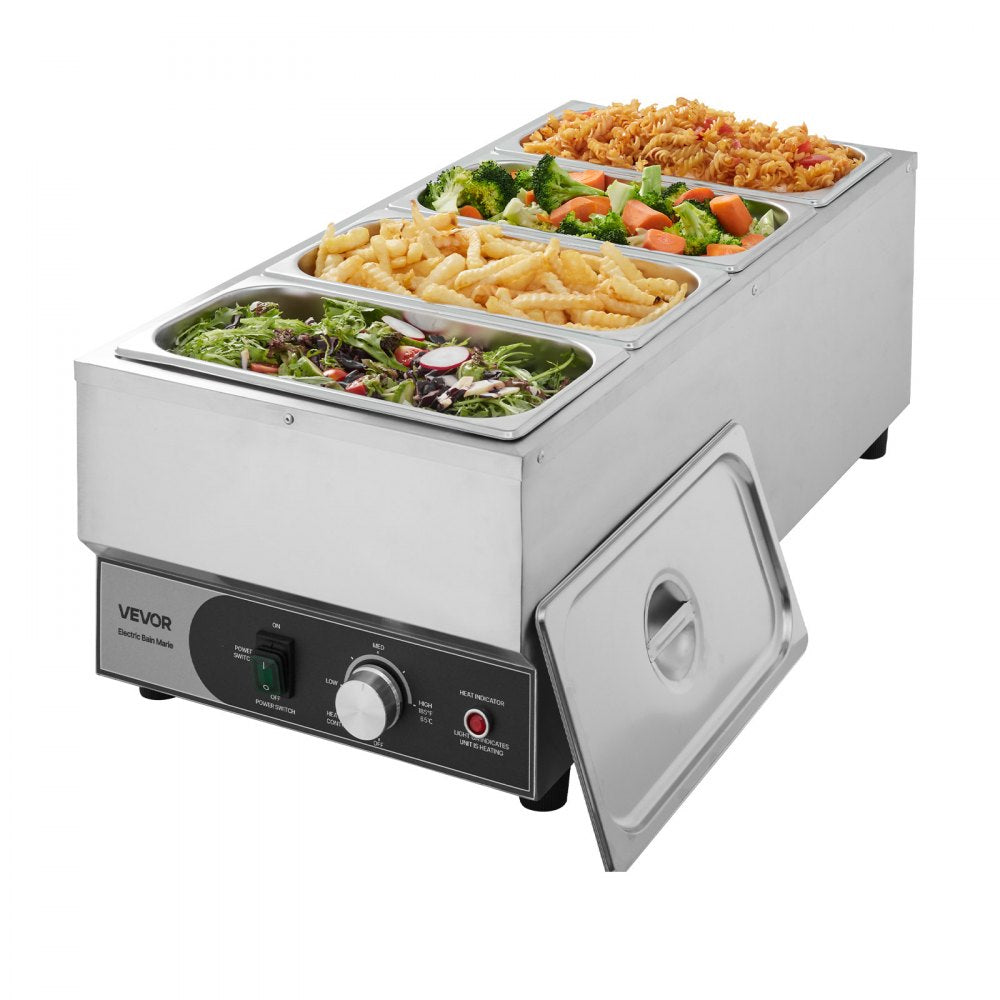 VEVOR Commercial Food Warmer, 1500W Electric Stainless Steel Steam Food Warmer, Fast Heating Countertop Buffet Bain