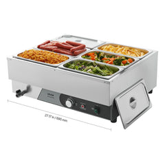 VEVOR Commercial Food Warmer, 1500W Electric Stainless Steel Steam Food Warming with Lid, Fast Heating Countertop