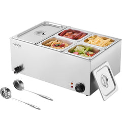 VEVOR 24QT Commercial Food Warmer, 5-Pan Electric Steam Table, 1200W Professional Countertop Stainless Steel Buffet