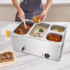 VEVOR 4-Pan Commercial Food Warmer, 16.4QT Electric Steam Table, 1200W Professional Countertop Stainless Steel Buffet