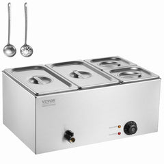VEVOR 4-Pan Commercial Food Warmer, 16.4QT Electric Steam Table, 1200W Professional Countertop Stainless Steel Buffet
