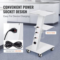 VEVOR Lab Trolley, Rolling Lab Cart with Built-in Socket, 3-Layer Metal Mobile Trolley, Tray Rolling Clinic Cart with