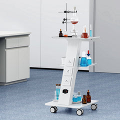 VEVOR Lab Trolley, Rolling Lab Cart with Built-in Socket, 3-Layer Metal Mobile Trolley, Tray Rolling Clinic Cart with