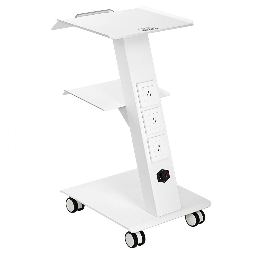 VEVOR Lab Trolley, Rolling Lab Cart with Built-in Socket, 3-Layer Metal Mobile Trolley, Tray Rolling Clinic Cart with