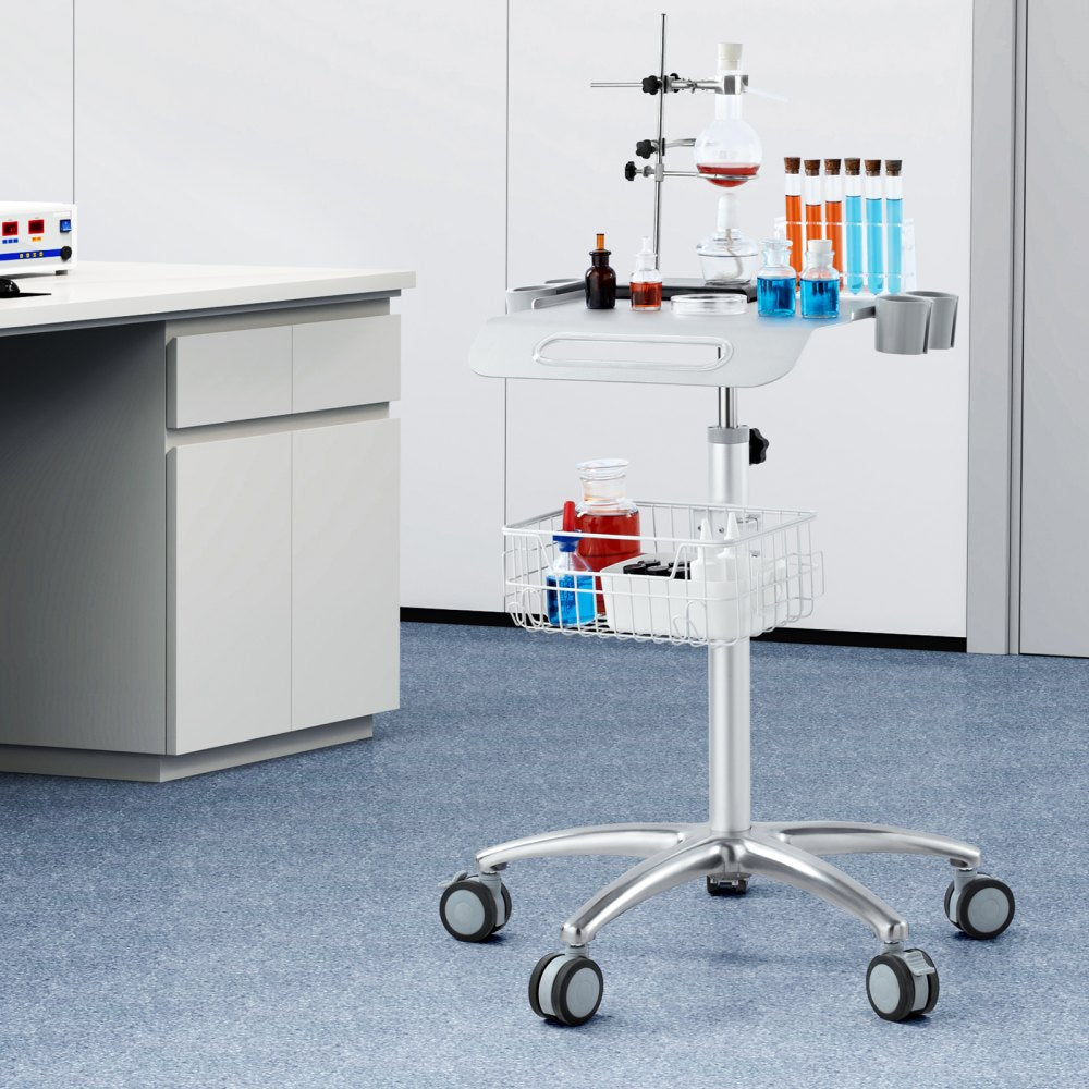 VEVOR Medical Cart, Salon Cart with Wheels, Mobile Trolley Cart 26.77"-42.91" Height Adjustable, Metal Salon Stations