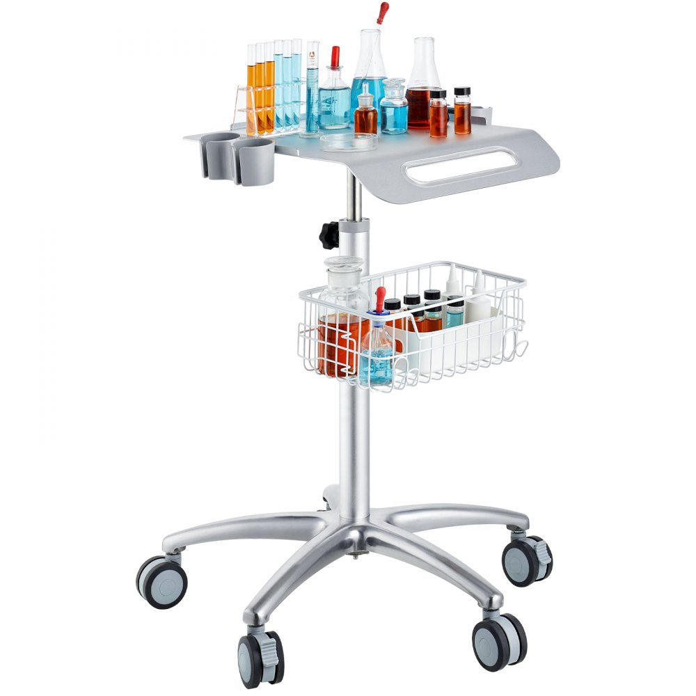 VEVOR Medical Cart, Salon Cart with Wheels, Mobile Trolley Cart 26.77"-42.91" Height Adjustable, Metal Salon Stations
