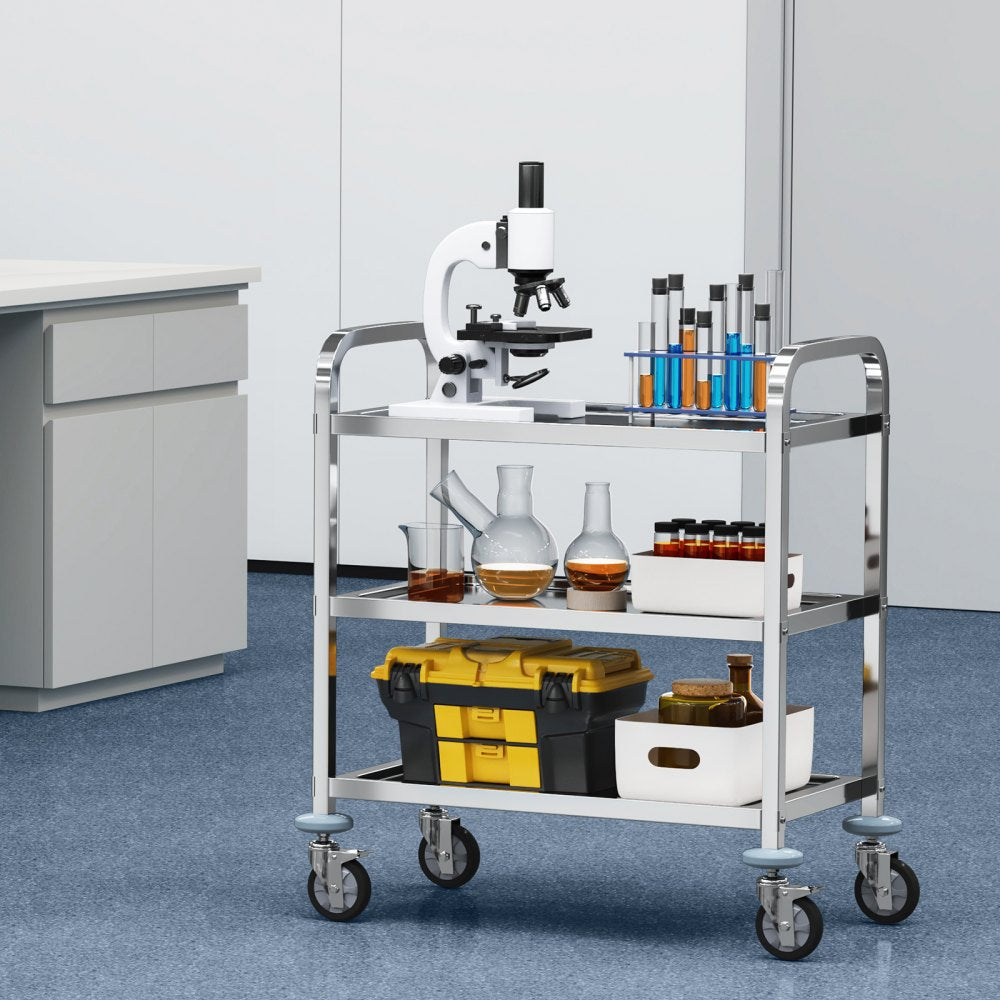 VEVOR Stainless Steel Cart, 3 Layers Lab Utility Cart 400 lbs Weight Capacity, Medical Cart with Lockable Universal