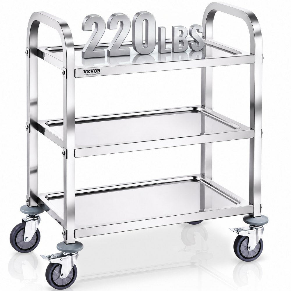 VEVOR Stainless Steel Cart, 3 Layers Lab Utility Cart 400 lbs Weight Capacity, Medical Cart with Lockable Universal