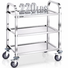 VEVOR Stainless Steel Cart, 3 Layers Lab Utility Cart 400 lbs Weight Capacity, Medical Cart with Lockable Universal