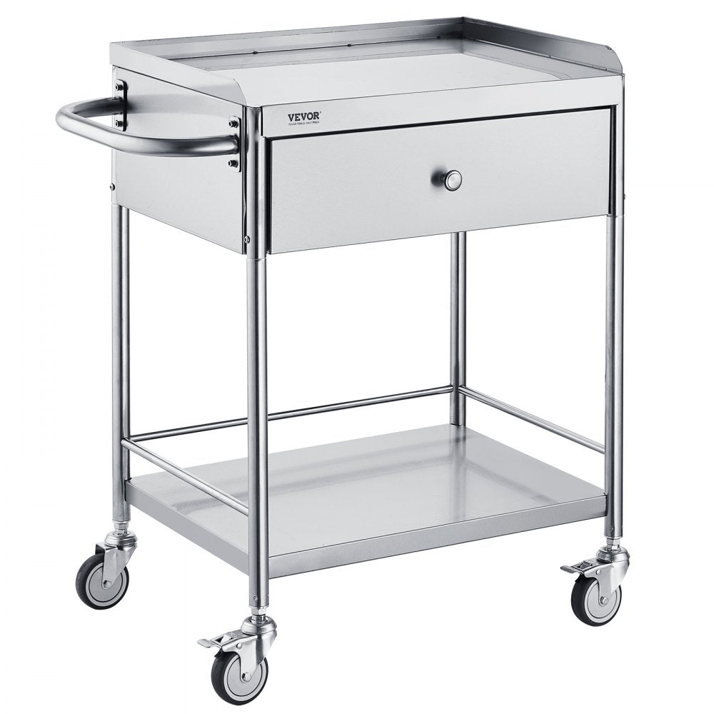 VEVOR Medical Cart, 2-Layer Stainless Steel Cart 220 lbs Weight Capacity, Lab Utility Cart with 360° Silent Wheels and