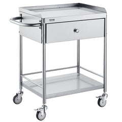 VEVOR Medical Cart, 2-Layer Stainless Steel Cart 220 lbs Weight Capacity, Lab Utility Cart with 360° Silent Wheels and