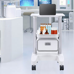 VEVOR 2 Tiers Lab Carts, Lab Utility Cart with 1 Drawer & 1 Top Tray, Mobile Medical Cart with ABS Material, Lab