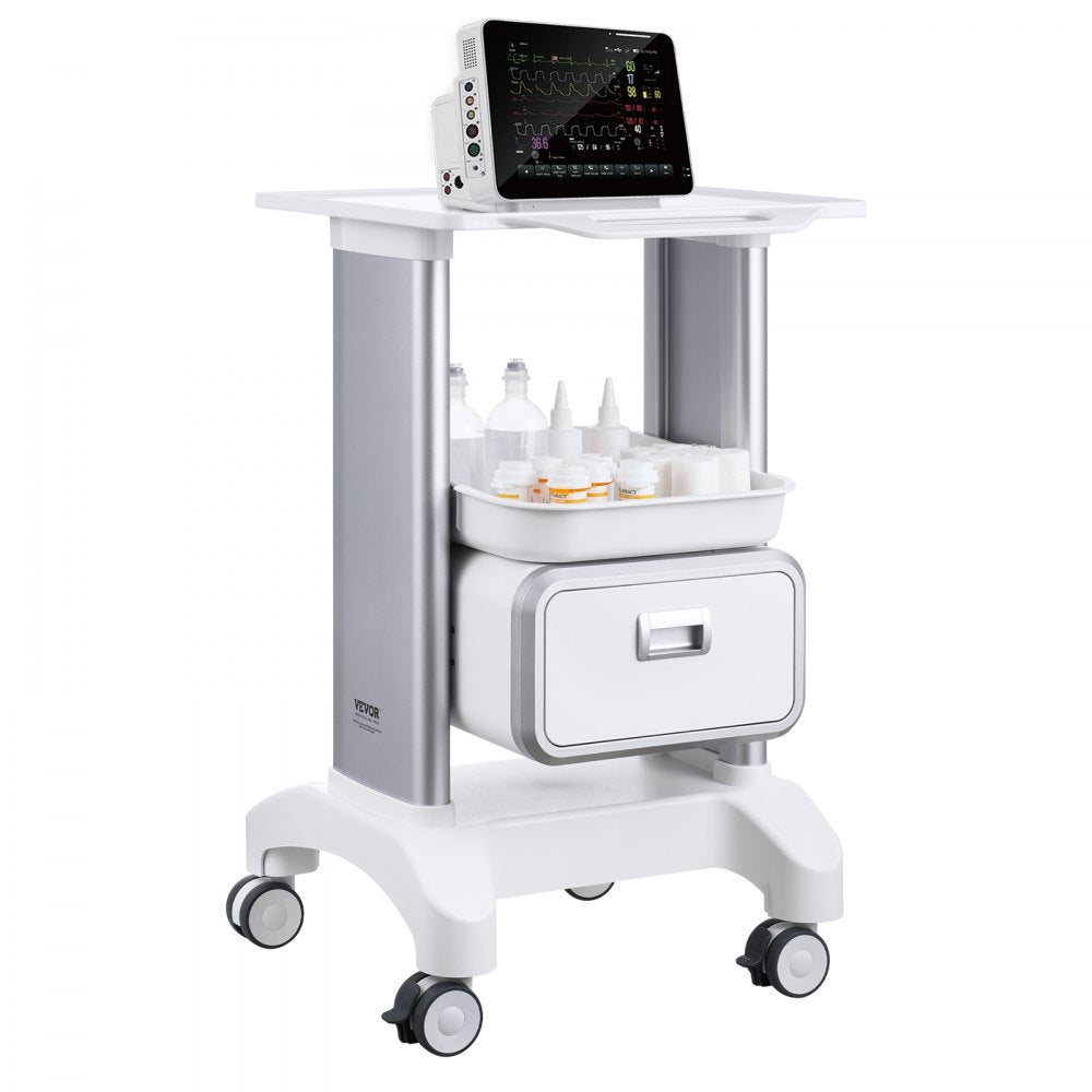 VEVOR 2 Tiers Lab Carts, Lab Utility Cart with 1 Drawer & 1 Top Tray, Mobile Medical Cart with ABS Material, Lab
