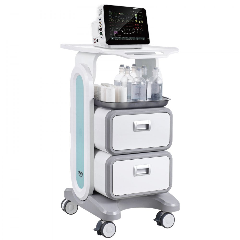 VEVOR 3 Tiers Lab Carts, Lab Utility Cart with 2 Drawers & 1 Top Tray, Mobile Medical Cart with ABS Material, Lab