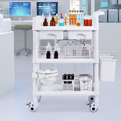 VEVOR 3 Tiers Lab Carts, Lab Utility Cart with 3 Trays & 4 Silent Wheels, Mobile Medical Cart with PP Material, Lab