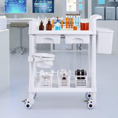 VEVOR 2 Tiers Lab Carts, Lab Utility Cart with 2 Trays, 2 Drawers & 4 Silent Wheels, Mobile Medical Cart with PP