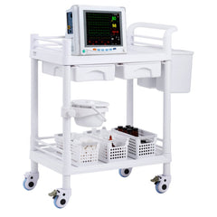 VEVOR 2 Tiers Lab Carts, Lab Utility Cart with 2 Trays, 2 Drawers & 4 Silent Wheels, Mobile Medical Cart with PP