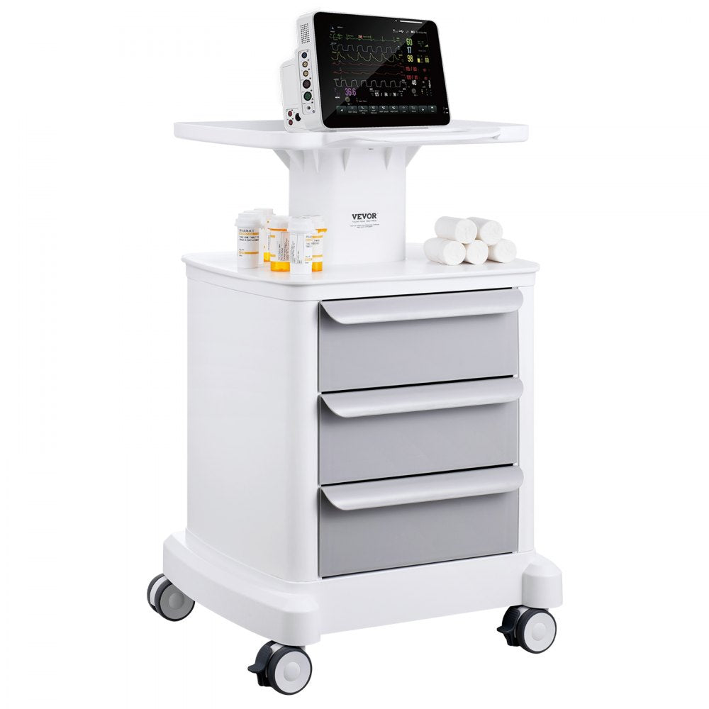 VEVOR 4 Tiers Lab Carts, Lab Utility Cart with 3 Drawers & 1 Top Tray, Mobile Medical Cart with ABS Material, Lab