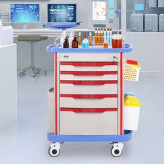 VEVOR 5 Tiers Lab Carts, Lab Utility Cart with 5 Drawers & 4 Silent Wheels, Mobile Medical Cart with PP Material, Lab