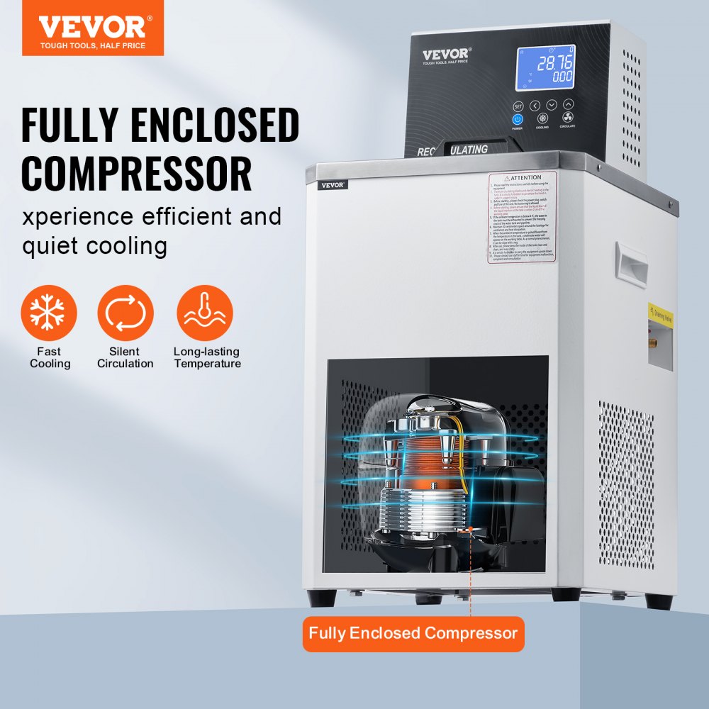 VEVOR Laboratory Chiller Circulator, 6L Chiller Lab Low Temperature Cooling Liquid, 23°F-212°F Circulator Pump Chiller