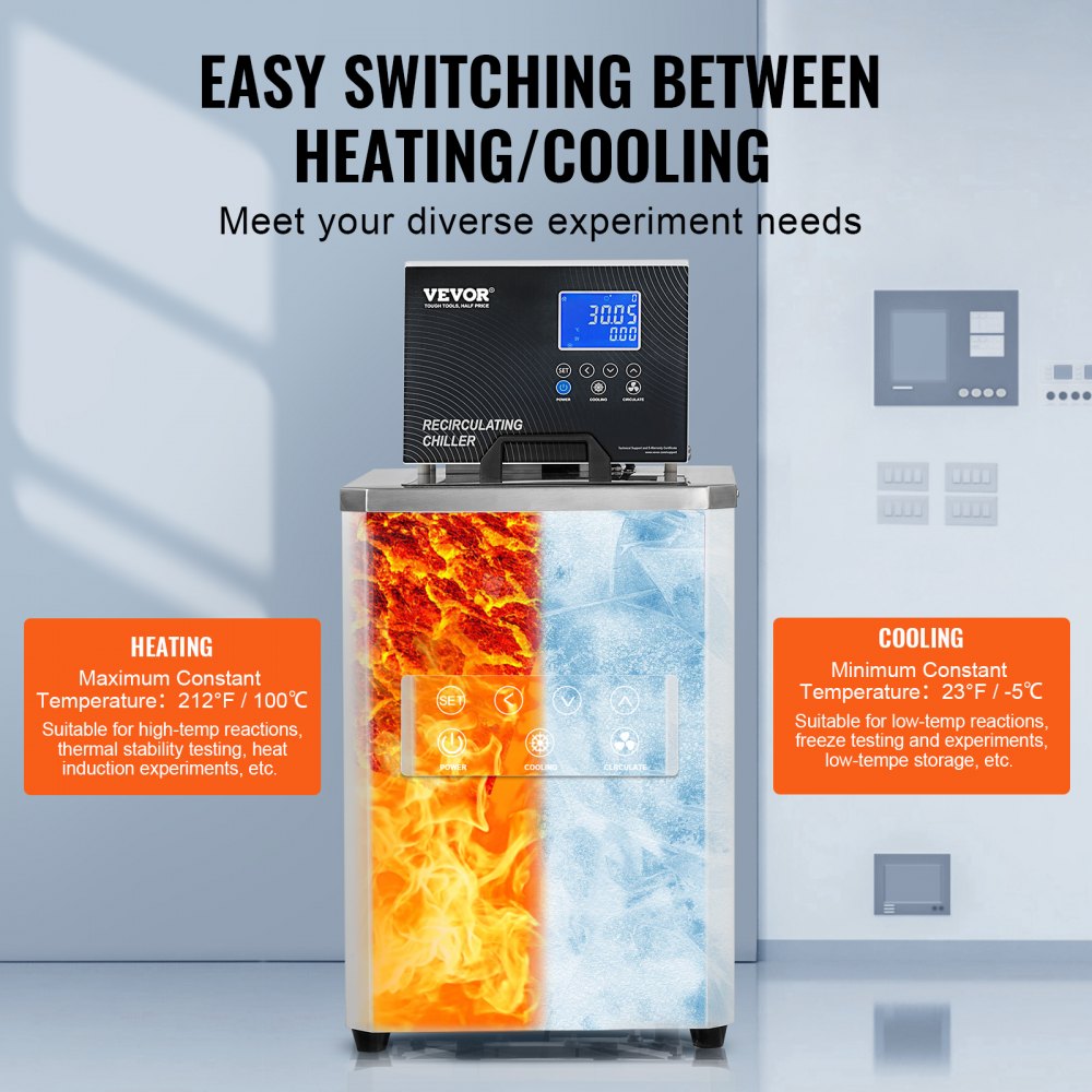 VEVOR Laboratory Chiller Circulator, 6L Chiller Lab Low Temperature Cooling Liquid, 23°F-212°F Circulator Pump Chiller