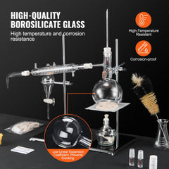 VEVOR Essential Oil Distillation Kit, 500ml Distillation Apparatus, 3.3 Boro Lab Glassware Distillation Kit with