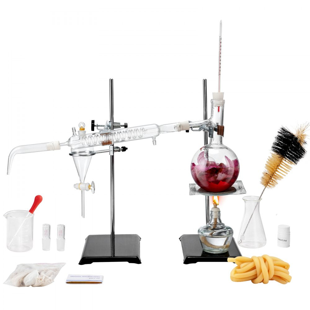 VEVOR Essential Oil Distillation Kit, 500ml Distillation Apparatus, 3.3 Boro Lab Glassware Distillation Kit with