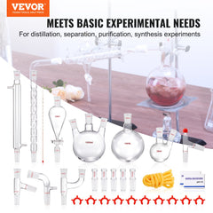 VEVOR Lab Distillation Kit, 3.3 Boro Lab Glassware Distillation Kit with 24, 40 Joint, 1000ml Essential Oil
