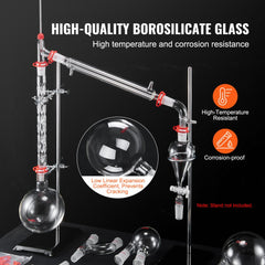 VEVOR Lab Distillation Kit, 3.3 Boro Lab Glassware Distillation Kit with 24, 40 Joint, 1000ml Essential Oil