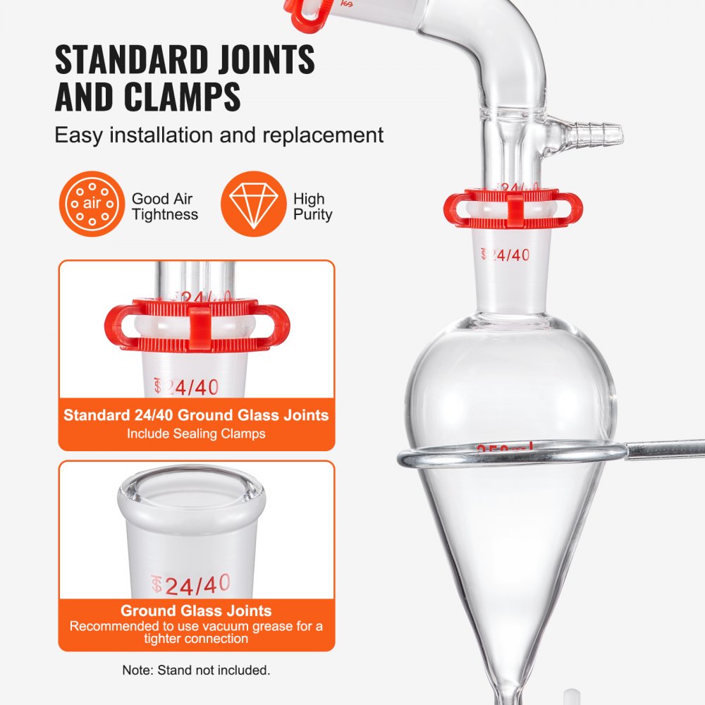 VEVOR Lab Distillation Kit, 3.3 Boro Lab Glassware Distillation Kit with 24, 40 Joint, 1000ml Essential Oil